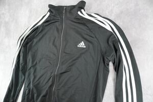 Adidas Unisex Youth Large Black 3 Stripe Track Jacket Full Zip Y2K Sporty